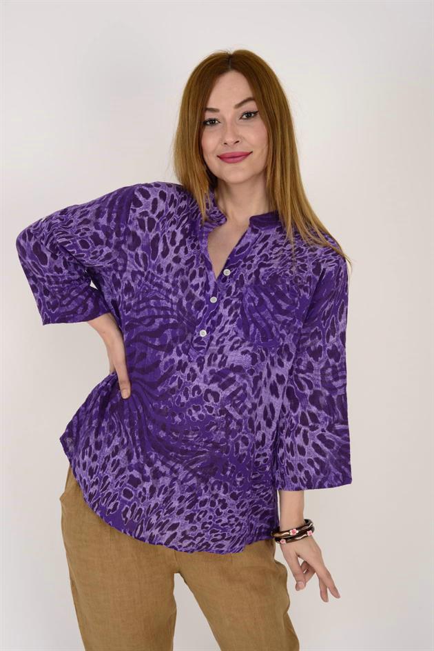 15455F-18 LEOPAR DESEN GÖMLEK