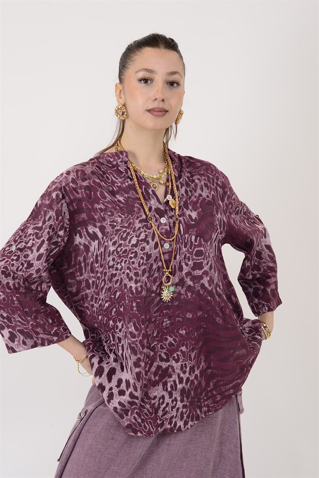 15455F-18 LEOPAR DESEN GÖMLEK