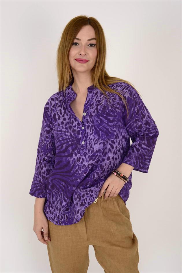 15455F-18 LEOPAR DESEN GÖMLEK