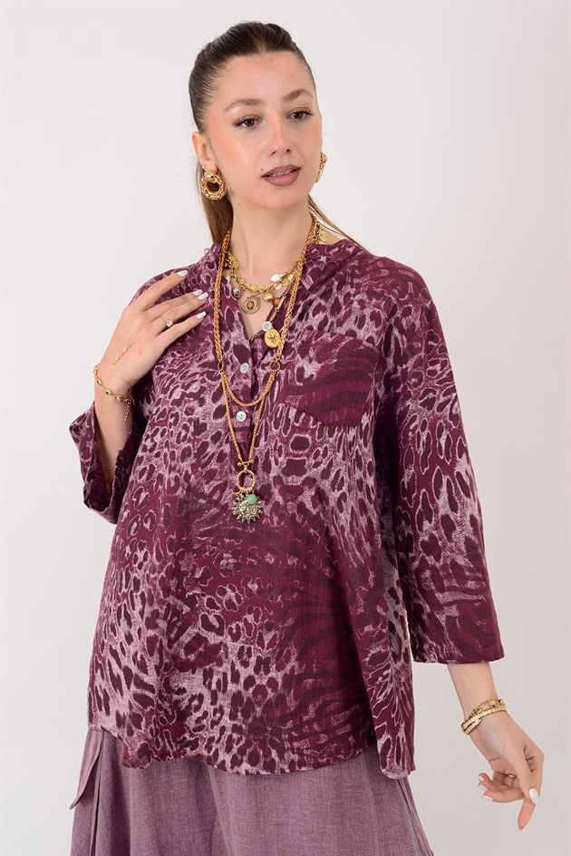 15455F-18 LEOPAR DESEN GÖMLEK