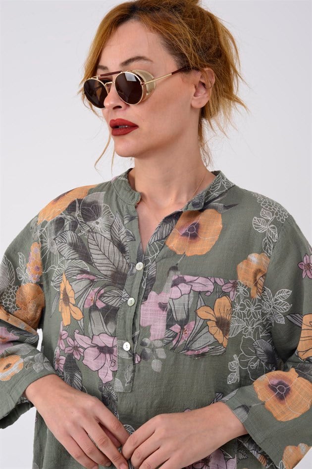 15455F-2 CORELLA ÇİÇEK DESENLİ GÖMLEK