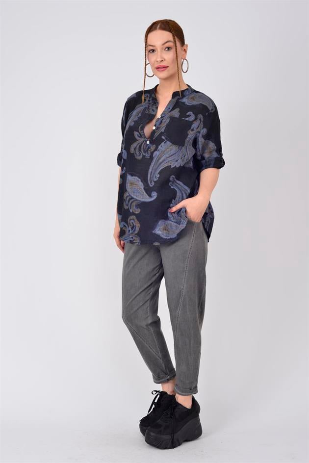 15455F-21 ŞAL DESEN ÜÇ DÜĞMELİ GÖMLEK