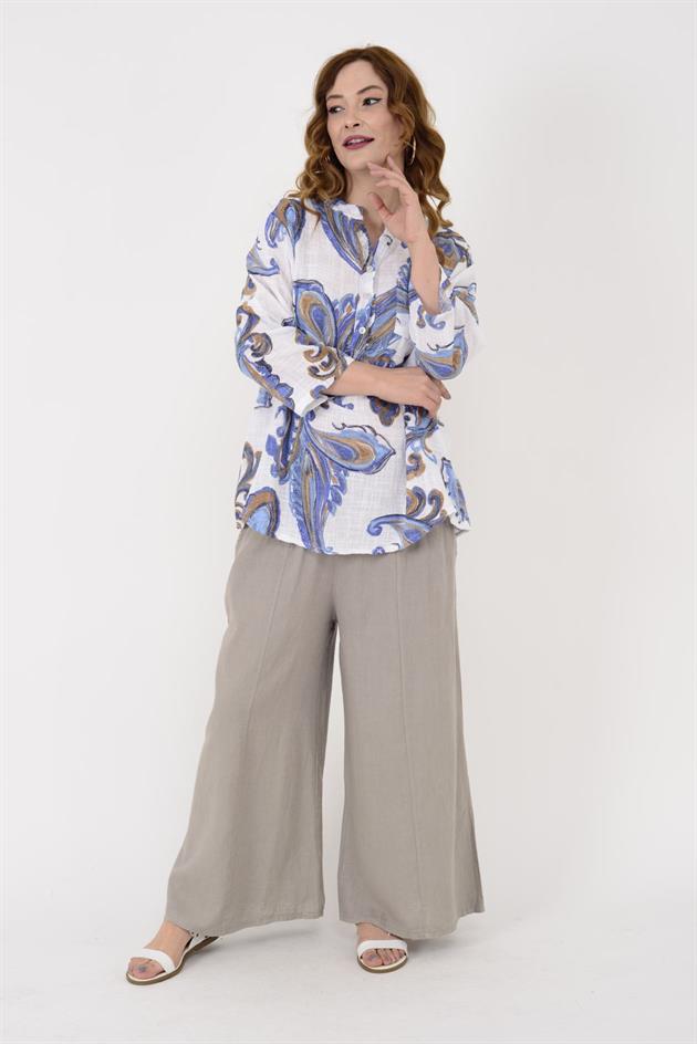 15455F-21 ŞAL DESEN ÜÇ DÜĞMELİ GÖMLEK