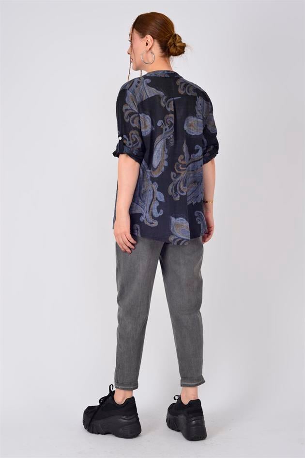 15455F-21 ŞAL DESEN ÜÇ DÜĞMELİ GÖMLEK