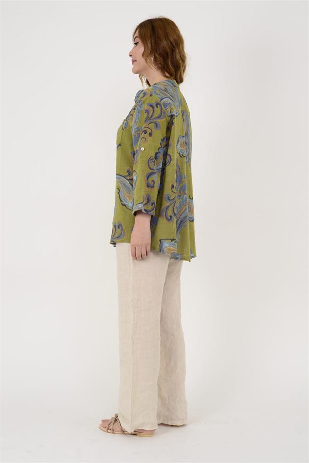 15455F-21 ŞAL DESEN ÜÇ DÜĞMELİ GÖMLEK