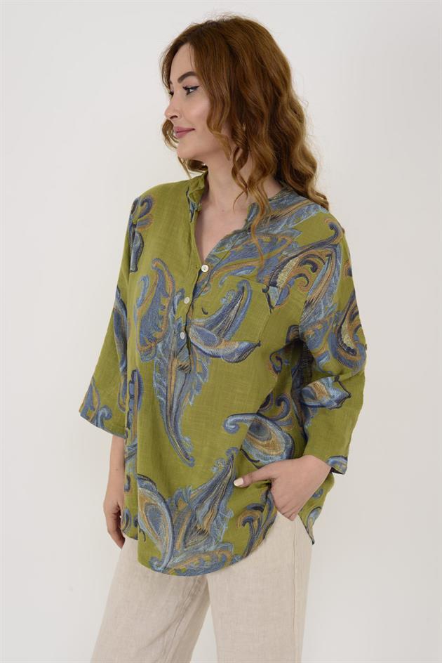 15455F-21 ŞAL DESEN ÜÇ DÜĞMELİ GÖMLEK