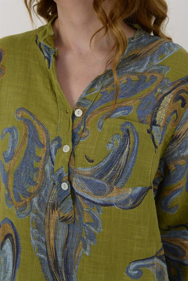 15455F-21 ŞAL DESEN ÜÇ DÜĞMELİ GÖMLEK