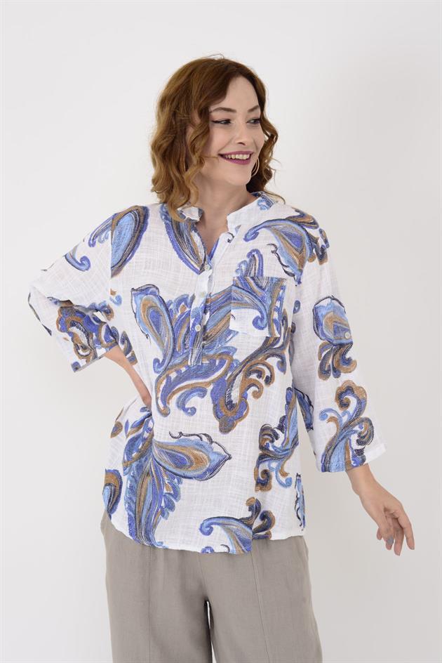 15455F-21 ŞAL DESEN ÜÇ DÜĞMELİ GÖMLEK