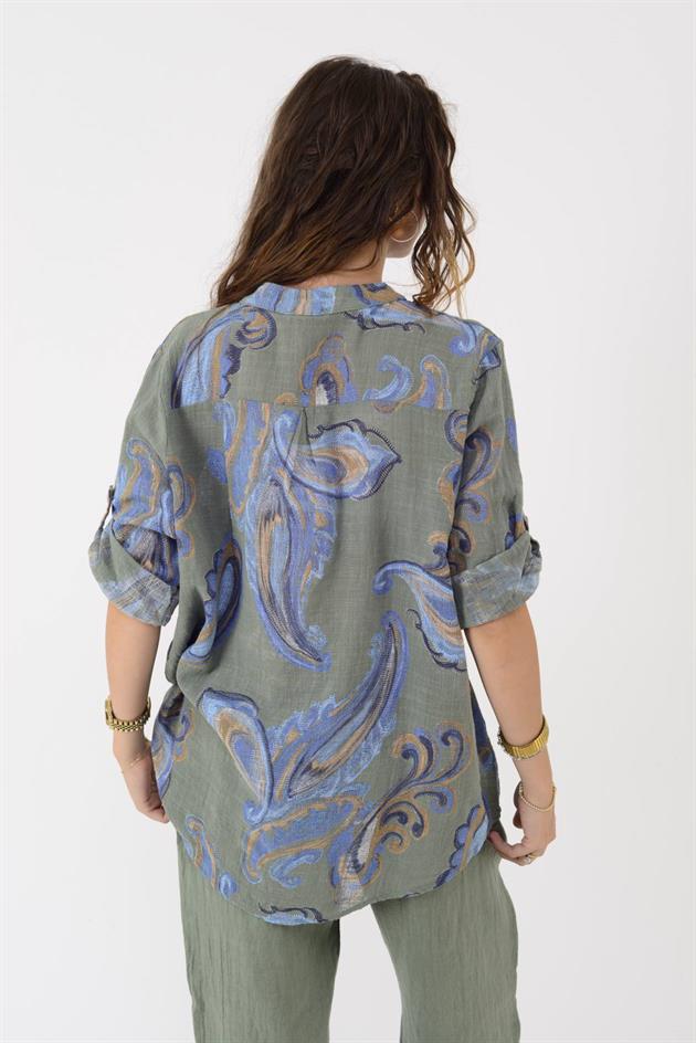 15455F-21 ŞAL DESEN ÜÇ DÜĞMELİ GÖMLEK