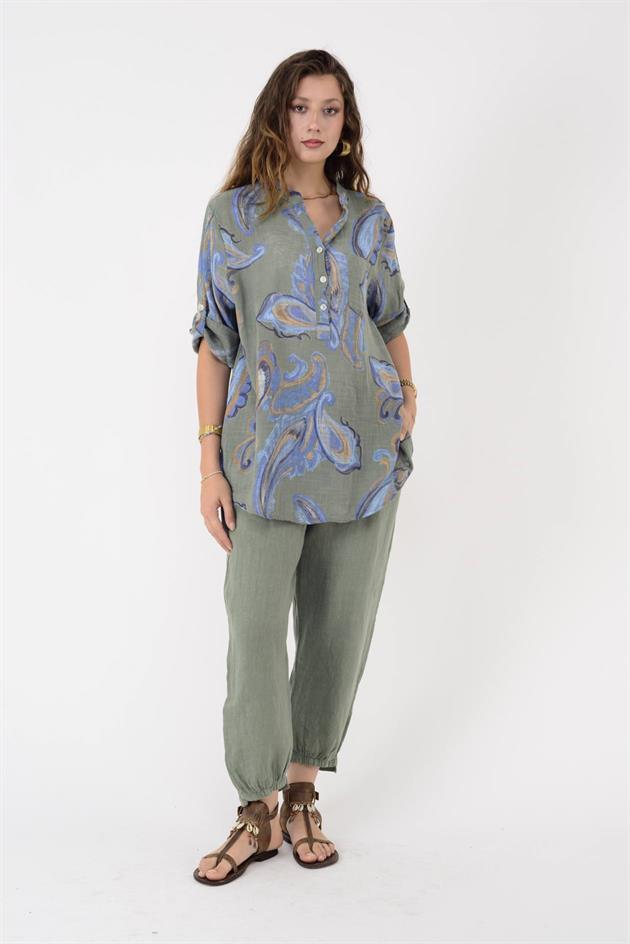 15455F-21 ŞAL DESEN ÜÇ DÜĞMELİ GÖMLEK