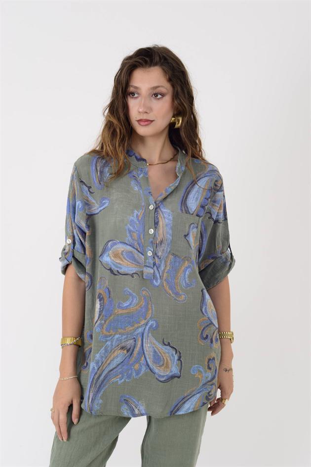 15455F-21 ŞAL DESEN ÜÇ DÜĞMELİ GÖMLEK