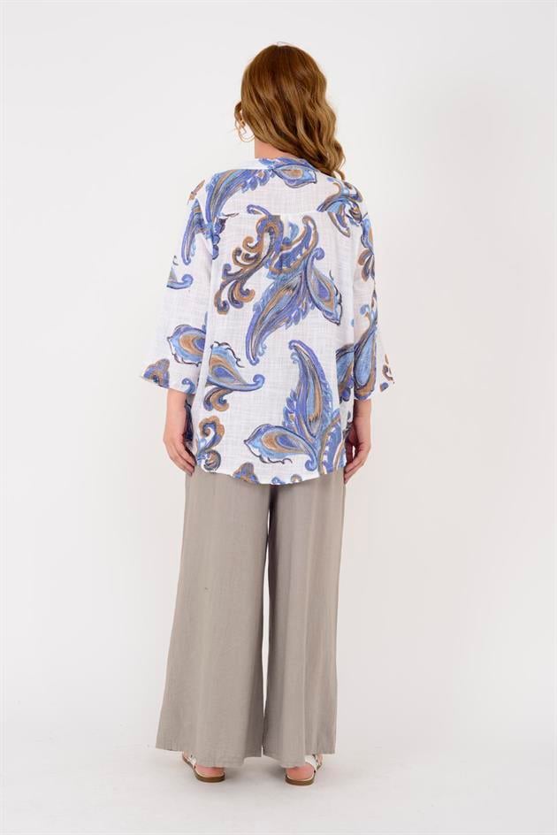 15455F-21 ŞAL DESEN ÜÇ DÜĞMELİ GÖMLEK