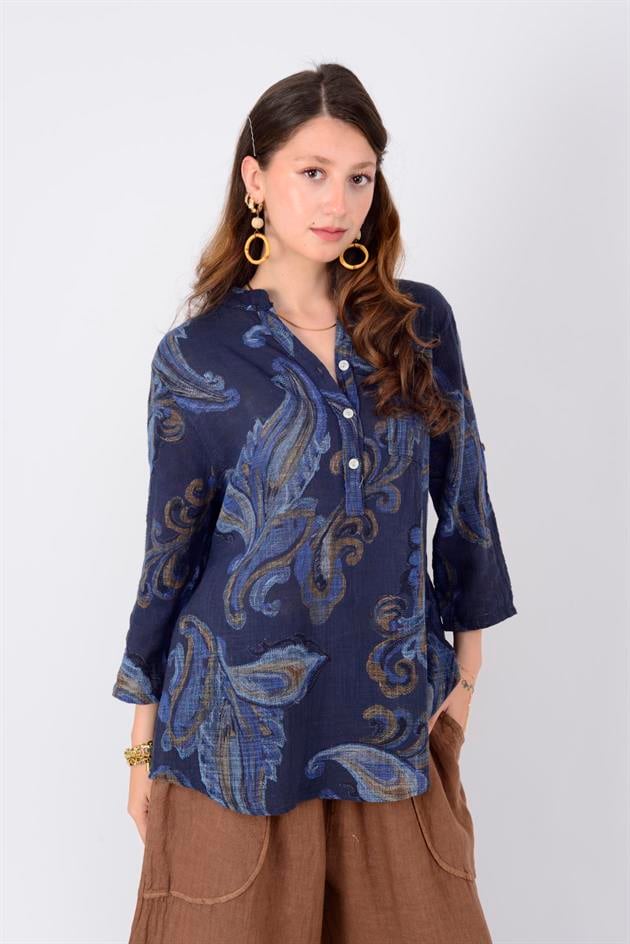 15455F-21 ŞAL DESEN ÜÇ DÜĞMELİ GÖMLEK