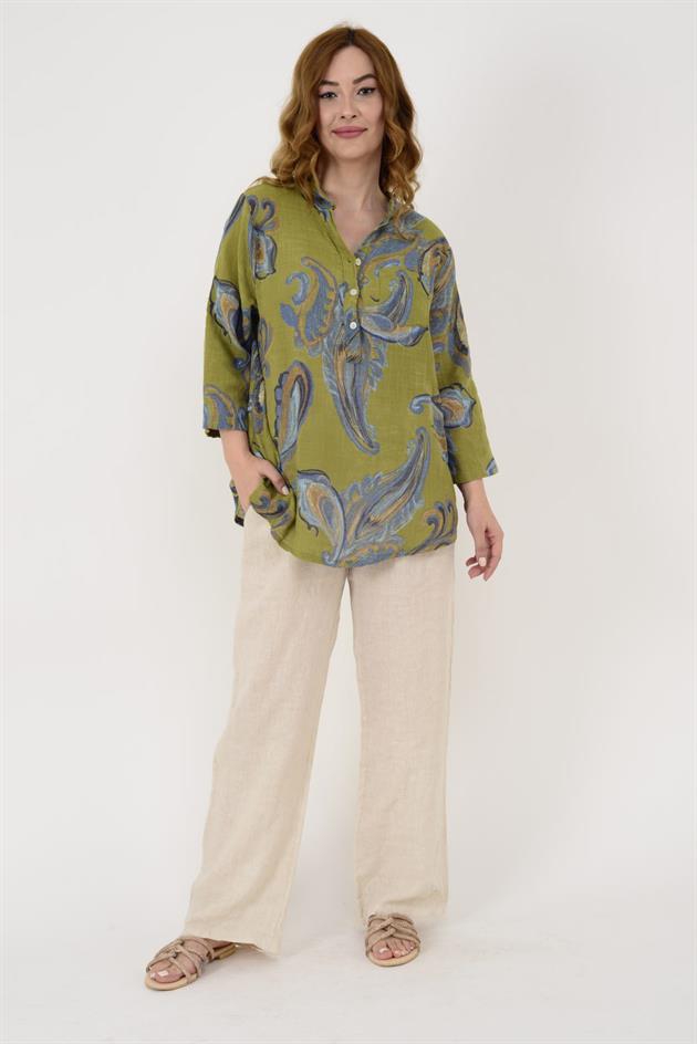 15455F-21 ŞAL DESEN ÜÇ DÜĞMELİ GÖMLEK