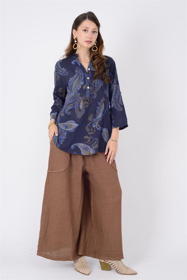 15455F-21 ŞAL DESEN ÜÇ DÜĞMELİ GÖMLEK