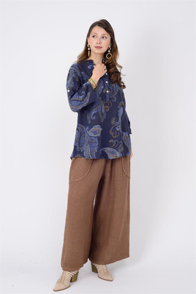 15455F-21 ŞAL DESEN ÜÇ DÜĞMELİ GÖMLEK