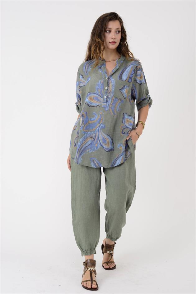 15455F-21 ŞAL DESEN ÜÇ DÜĞMELİ GÖMLEK