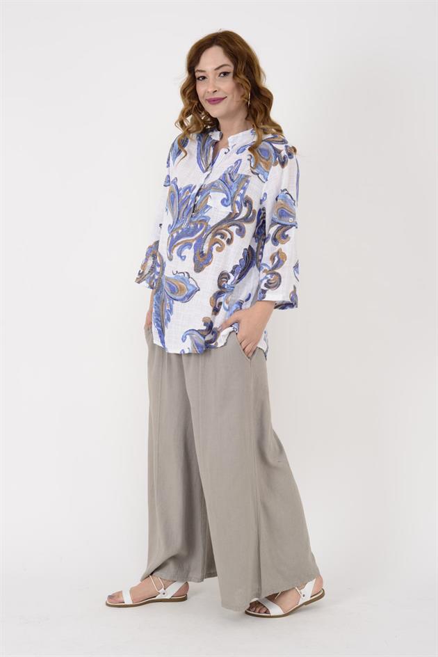 15455F-21 ŞAL DESEN ÜÇ DÜĞMELİ GÖMLEK