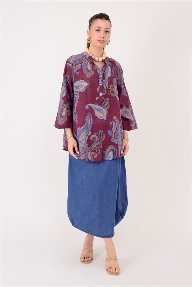 15455F-21 ŞAL DESEN ÜÇ DÜĞMELİ GÖMLEK