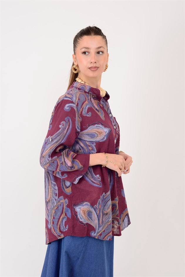 15455F-21 ŞAL DESEN ÜÇ DÜĞMELİ GÖMLEK