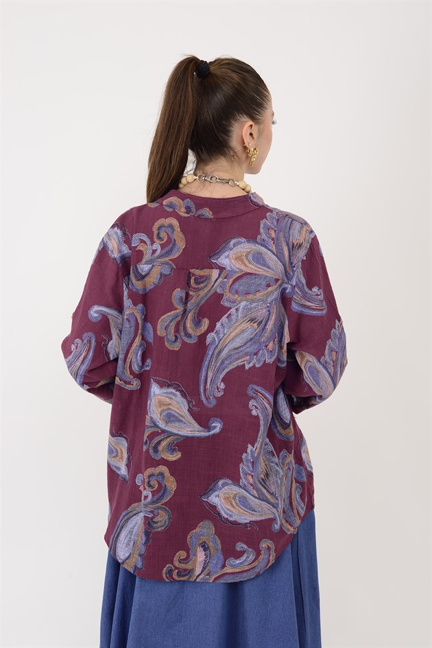 15455F-21 ŞAL DESEN ÜÇ DÜĞMELİ GÖMLEK