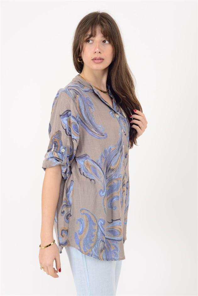 15455F-21 ŞAL DESEN ÜÇ DÜĞMELİ GÖMLEK