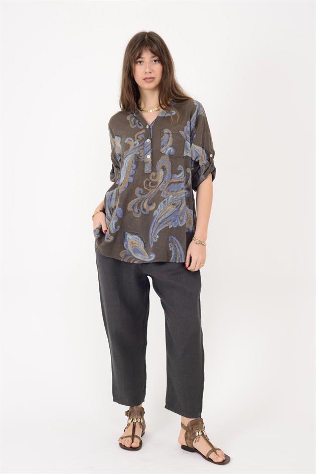 15455F-21 ŞAL DESEN ÜÇ DÜĞMELİ GÖMLEK