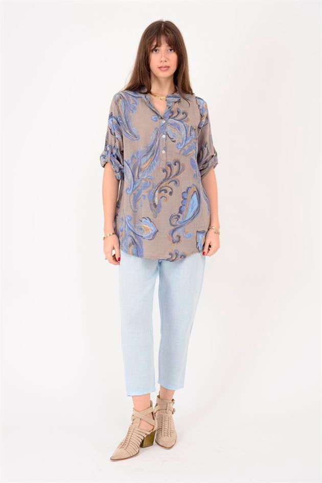 15455F-21 ŞAL DESEN ÜÇ DÜĞMELİ GÖMLEK