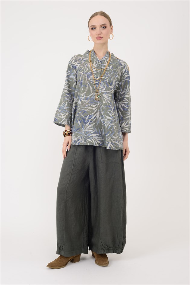 15455F-23 YAPRAK DESEN GÖMLEK