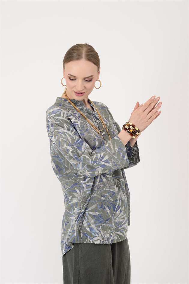 15455F-23 YAPRAK DESEN GÖMLEK