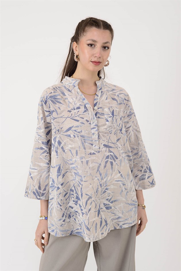 15455F-23 YAPRAK DESEN GÖMLEK