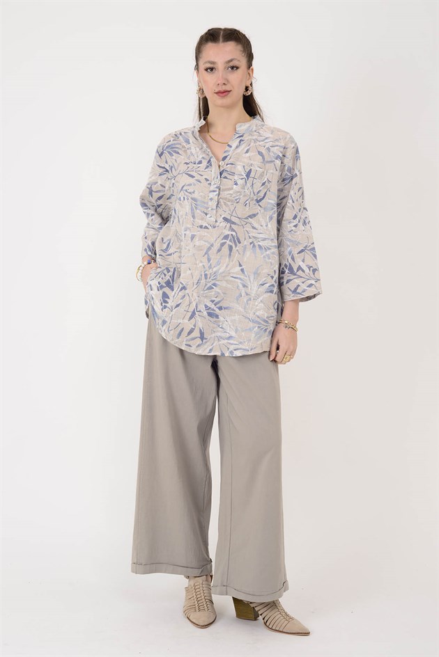 15455F-23 YAPRAK DESEN GÖMLEK