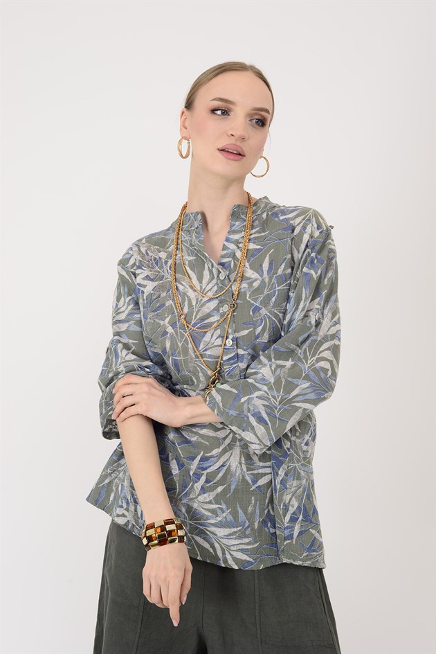 15455F-23 YAPRAK DESEN GÖMLEK