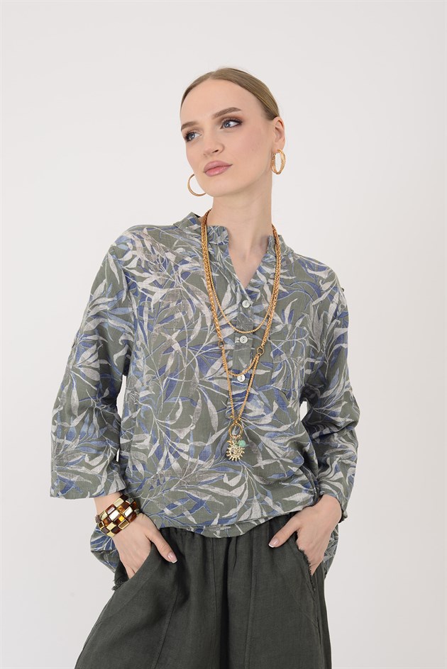 15455F-23 YAPRAK DESEN GÖMLEK