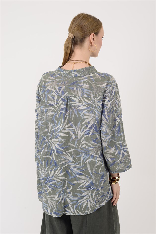 15455F-23 YAPRAK DESEN GÖMLEK