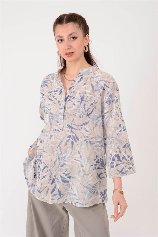 15455F-23 YAPRAK DESEN GÖMLEK