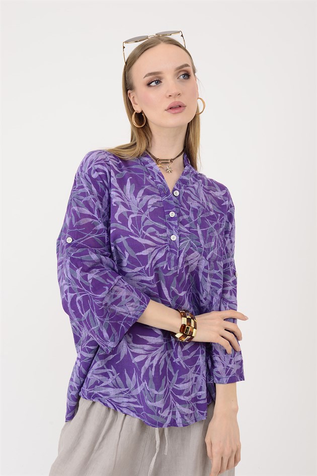 15455F-23 YAPRAK DESEN GÖMLEK