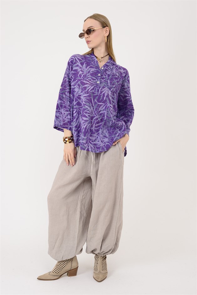 15455F-23 YAPRAK DESEN GÖMLEK