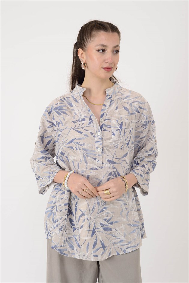 15455F-23 YAPRAK DESEN GÖMLEK