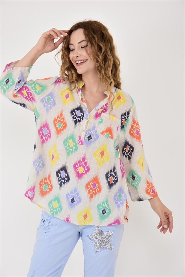 15455F-38 IKAT DESENLİ GÖMLEK