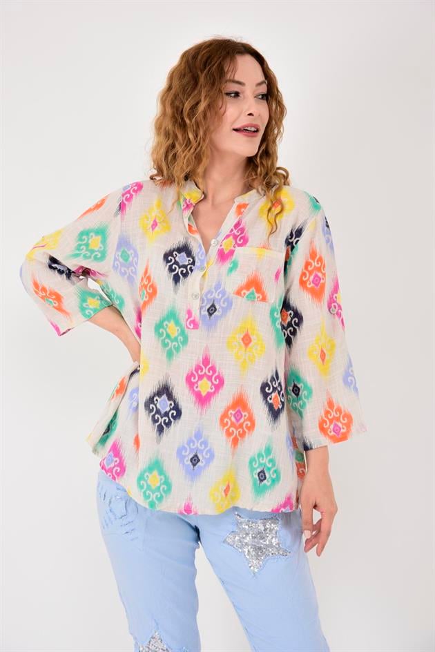 15455F-38 IKAT DESENLİ GÖMLEK