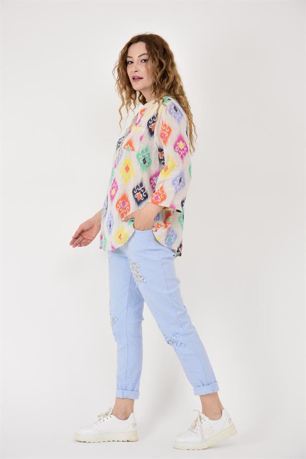 15455F-38 IKAT DESENLİ GÖMLEK