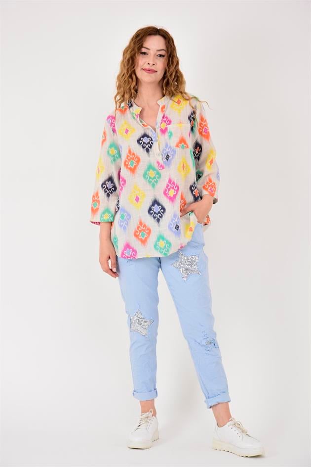 15455F-38 IKAT DESENLİ GÖMLEK