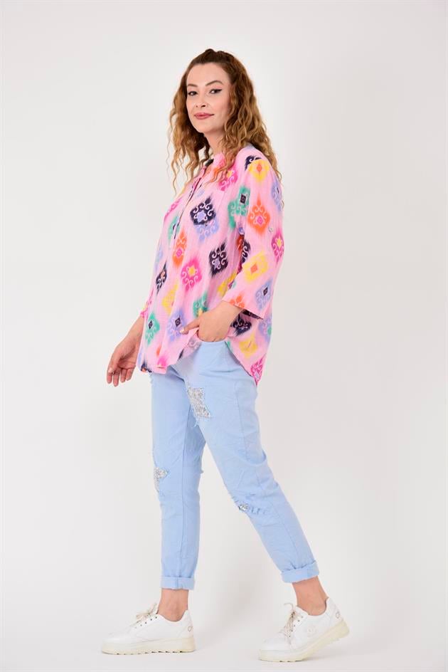 15455F-38 IKAT DESENLİ GÖMLEK