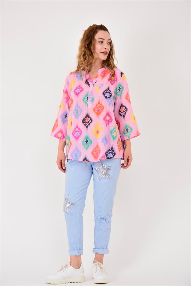 15455F-38 IKAT DESENLİ GÖMLEK