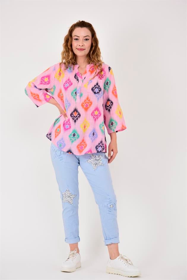 15455F-38 IKAT DESENLİ GÖMLEK