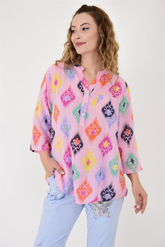 15455F-38 IKAT DESENLİ GÖMLEK