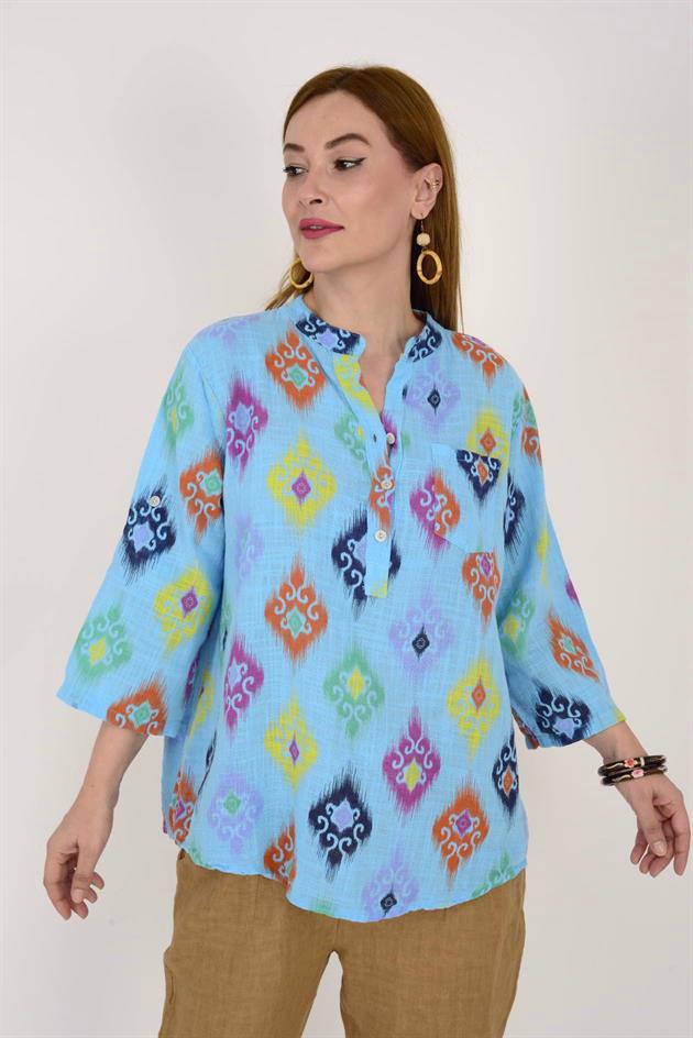 15455F-38 IKAT DESENLİ GÖMLEK