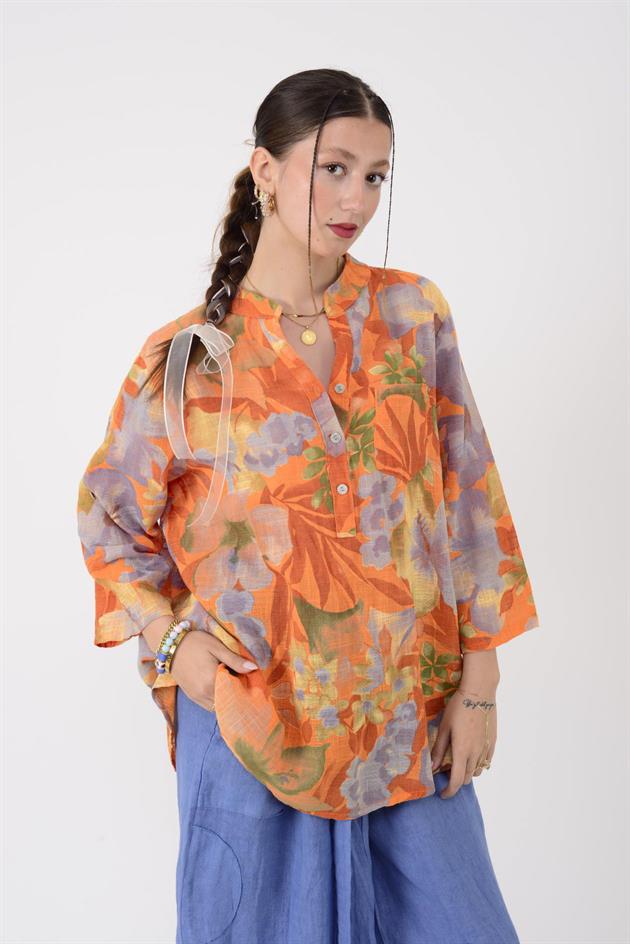 15455F-4 ÇİÇEK DESEN GÖMLEK