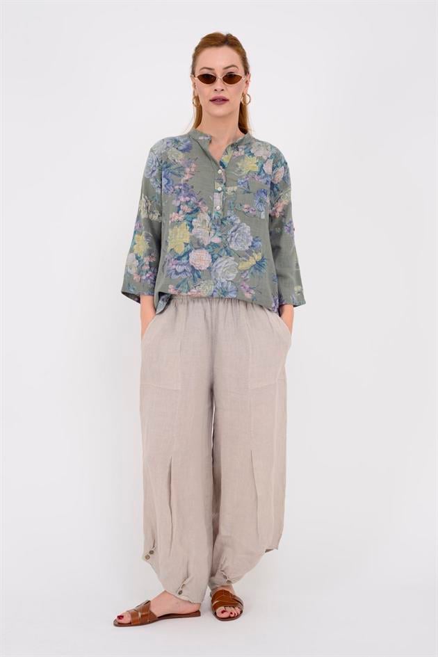 15455F-6 ÇİÇEK DESENLİ CEP DETAYLI GÖMLEK